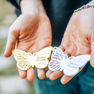 Sweet Sixteen Gift Magnets, Personalized Butterfly Shaped Magnets, Gold and Silver Colored Magnets, Birthday Gift for Guests, Sweet 16