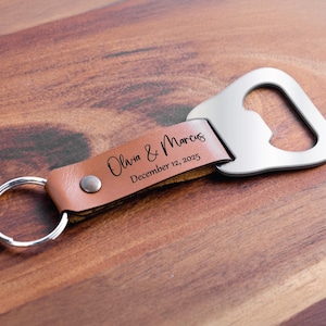 Personalized Engraved Bottle Opener Keychain, Custom Leather Keychain, Groomsmen Gift, Bridal Party Favor, Best Man Gift, Wedding Favor Brown