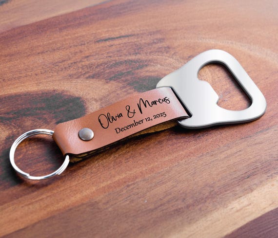 Personalized Engraved Bottle Opener Keychain, Custom Leather Keychain, Groomsmen Gift, Bridal Party Favor, Best Man Gift, Wedding Favor