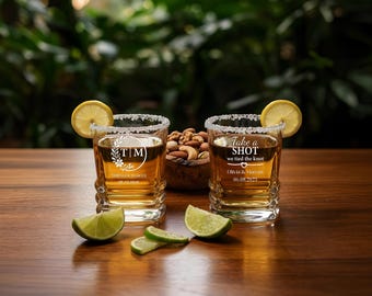 Personalized Wedding Shot Glasses, Bulk Engraved Favors for Guests, Bridesmaid Gift, Bachelorette Party, Rehearsal Dinner, Bridal Shower