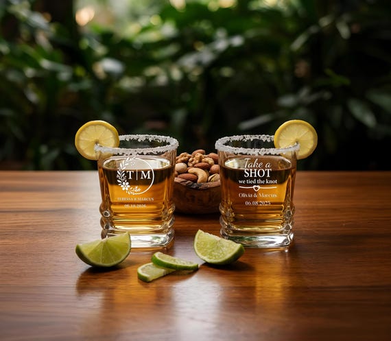 Personalized Wedding Shot Glasses, Bulk Engraved Favors for Guests, Bridesmaid Gift, Bachelorette Party, Rehearsal Dinner, Bridal Shower