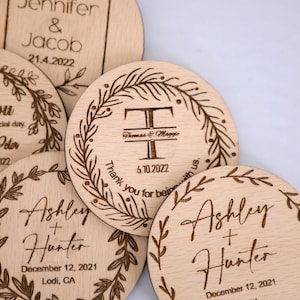 Wooden Thank you Magnets - Wedding Thank You favor - Favors for Guests - Floral Magnets - Personalized Engraved Wedding Favor