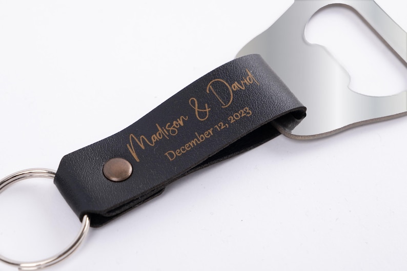 Personalized Engraved Bottle Opener Keychain, Custom Leather Keychain, Groomsmen Gift, Bridal Party Favor, Best Man Gift, Wedding Favor Black