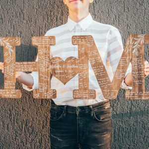 Libro de visitas personalizado con letras de madera grabadas, alternativa, letrero de boda, libro de visitas de boda, letrero de despedida de soltera, letrero de invitado de boda