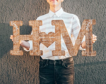 Personalized Engraved Wood Letter Guest Book: Wedding Keepsake Sign