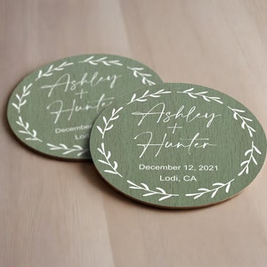Wood Wedding favor, Floral wedding Coasters, Custom Wedding favors, Rustic Wedding favors Wooden Coaster Set for Guest Personalized coasters