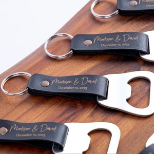 Personalized Engraved Bottle Opener Keychain, Custom Leather Keychain, Groomsmen Gift, Bridal Party Favor, Best Man Gift, Wedding Favor image 3