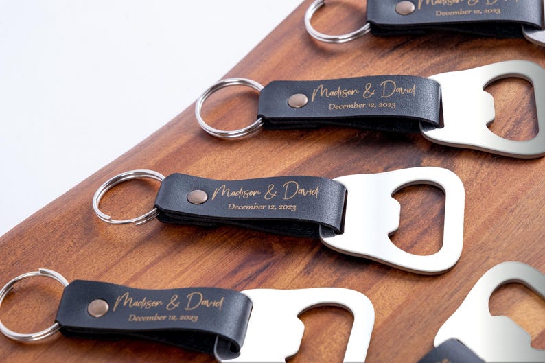 Personalized Engraved Bottle Opener Keychain, Custom Leather Keychain, Groomsmen Gift, Bridal Party Favor, Best Man Gift, Wedding Favor image 3