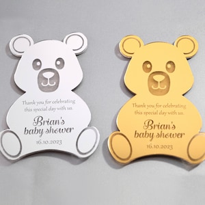 Teddy Bear Acrylic Mirror Tag, Thank You Beary Much, Teddy Bear Birthday, Baby Shower Tag, Personalized Gift, Teddy Bear Tag, Baby Name