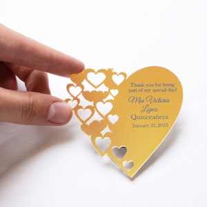 Heart Shaped Gold and Silver Mirror Magnets - Customizable Wedding Party Favors - Birthday Magnets - Party Favors for Guests