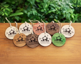 Personalized Nativity Wooden Ornament: Custom Church Christmas Favor