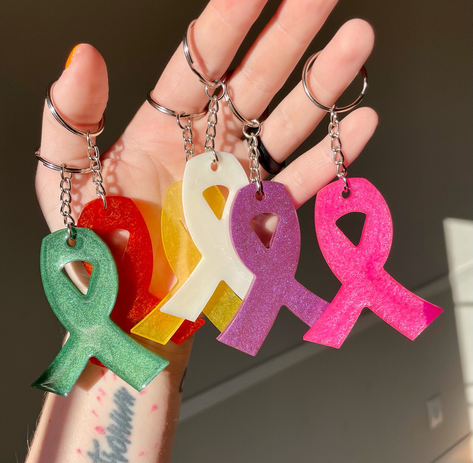 Cancer Ribbon Keychains Etsy