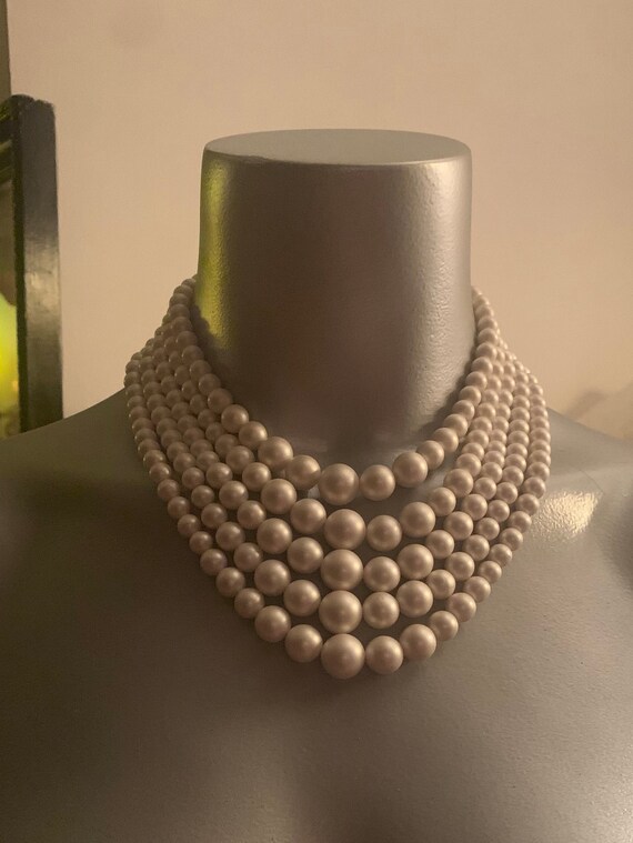 Vintage Midcentury faux Pearl 5 strand collar nec… - image 2