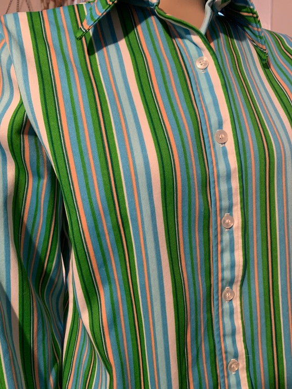 Vintage 70s ILGWU striped polyester blouse - image 1