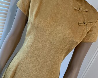 1960s Alfred Shaheen Hawaii gold cocktail dress