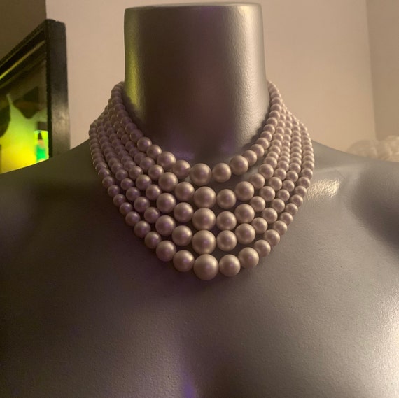 Vintage Midcentury faux Pearl 5 strand collar nec… - image 1