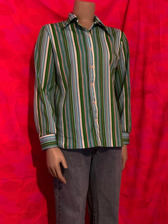 Vintage 70s ILGWU striped polyester blouse - image 2