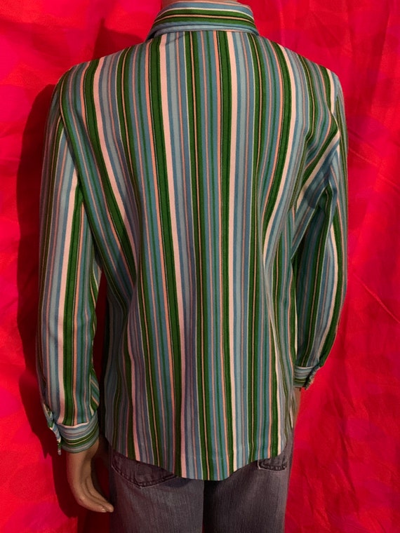 Vintage 70s ILGWU striped polyester blouse - image 3