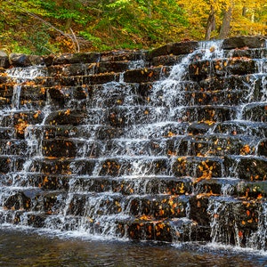 DIGITAL IMAGE: Jones Mills Falls, Laurel Hill State Park, Pennsylvania Artwork, Fall Photography, Waterfall Wall Art, Autumn Leaves Photo