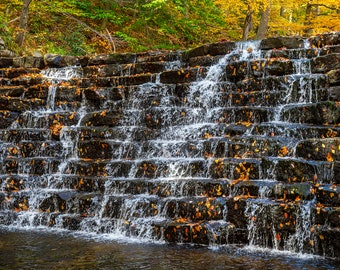 DIGITAL IMAGE: Jones Mills Falls, Laurel Hill State Park, Pennsylvania Artwork, Fall Photography, Waterfall Wall Art, Autumn Leaves Photo