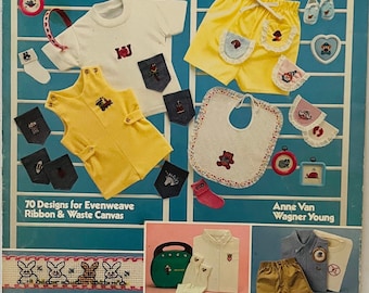 Clothing Designs for Little People, 70 Designs for Evenweave Ribbon & Waste Canvas, Leisure Arts Leaflet #259, by Anne Van Wagner Young