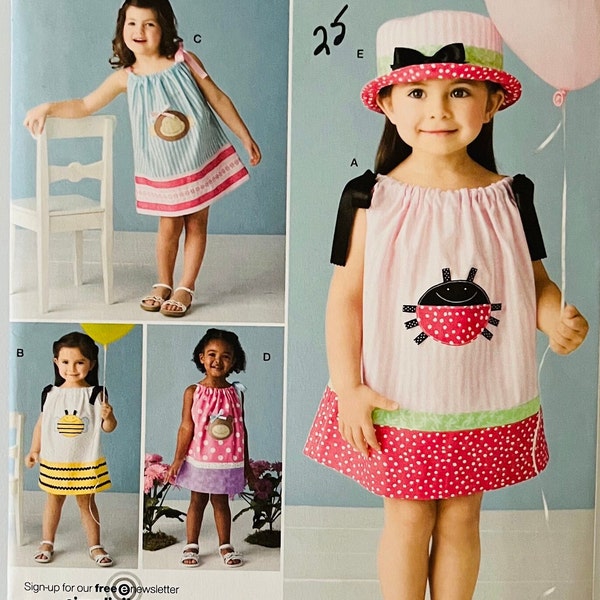 Simplicity 2383, Toddler's Dress with Appliques & Hat, Pillowcase Dress Fashions, Precious Patterns