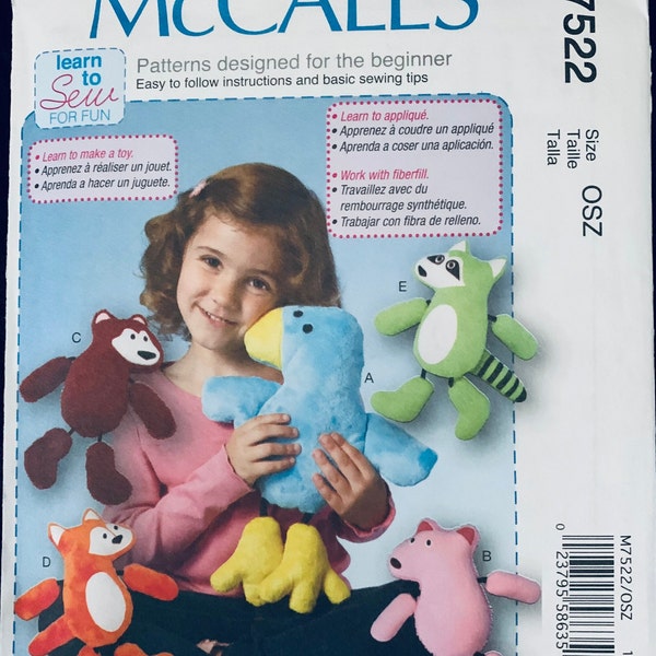 McCall's M7522, modèle d'apprentissage de la couture pour s'amuser, peluches pour débutants