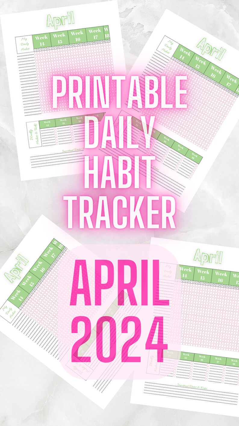 Daily Habit Tracker 2024 Printable for April | Track Weekly Habits ...