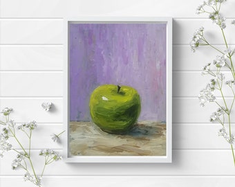 SharonFosterArt ACEO Original Apple Painting watercolor Bright Green Apple art card ACEO Farmhouse decor