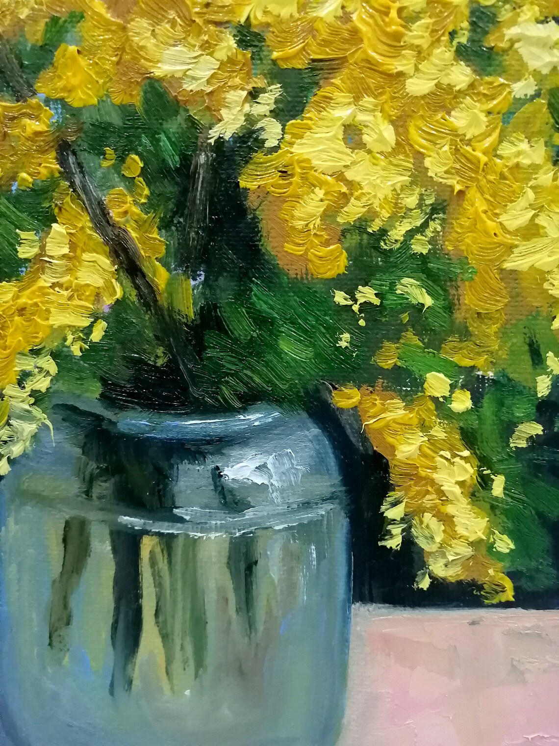 Mimosa Painting Original Art Yellow Flowers Impasto Painting Etsy