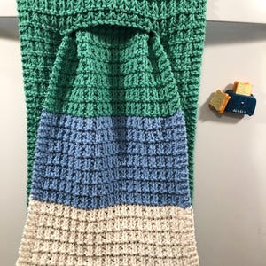 Wzór na robótkę na drutach ręcznika Colorblock Stay Put / Ręcznik do rąk / Ręcznik wiszący / Wzór na robótkę na drutach / Dekoracja kuchni / Przędza bawełniana / Dziurka od klucza / Prezent