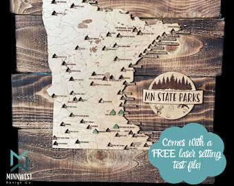 Minnesota State Parks Map Visit Tracking - Digital Files: svg, png, jpeg, lbrn2. Cricut, Lightburn, silhouette, laser engraving, hiking