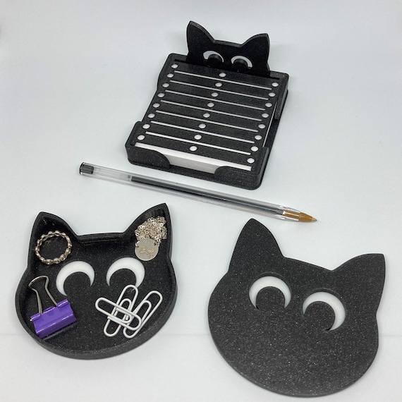 Cat Desk Organizer Set Cat Post It Note Holder Trinket Etsy