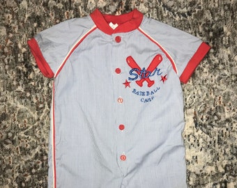 Vintage Baby Baseball Romper, Baby Boy One Piece Outfit, Baby Baseball Outfit