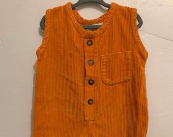 Vintage Biobottoms Orange Baby Romper One Piece Coveralls Corduroy 100% Cotton