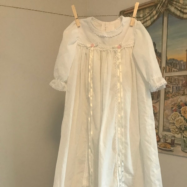 Vintage Girl’s White Cotton Nightgown with Lace and Flowers, Clara Nutcracker Nightgown, Children's Vintage Nightgown