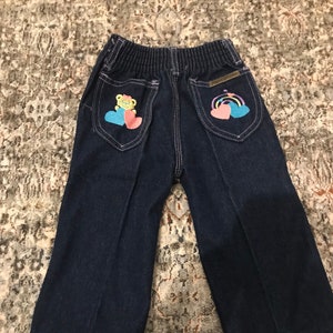 Vintage 80s Toddler Jeans, Toddler Bear Pants, 80s Toddler Denim Pants 18 Mo image 1