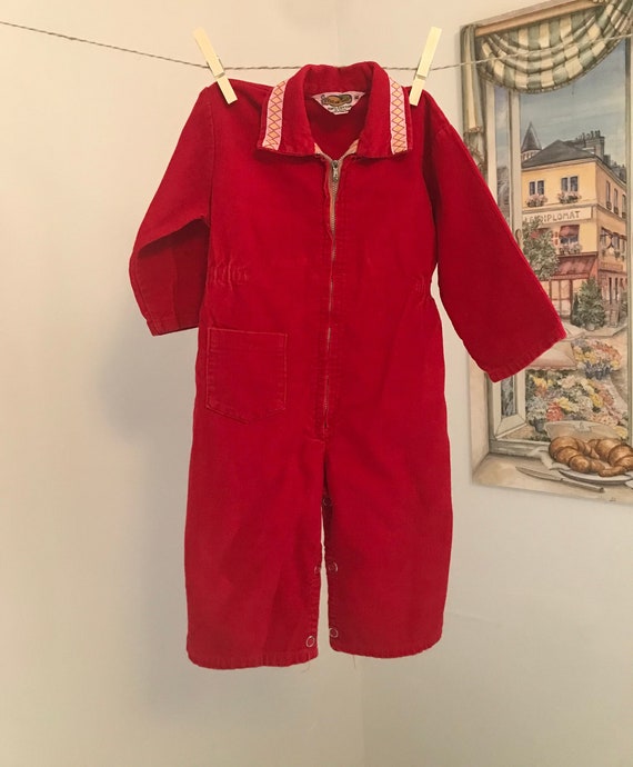 Vintage Red Toddler Corduroy Jumpsuit, One Piece … - image 1