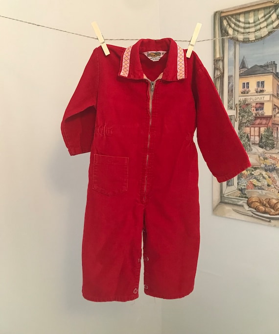 Vintage Red Toddler Corduroy Jumpsuit, One Piece … - image 3