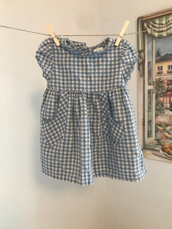 Vintage Baby Gap Blue Infant Linen Dress 90s,  Lin