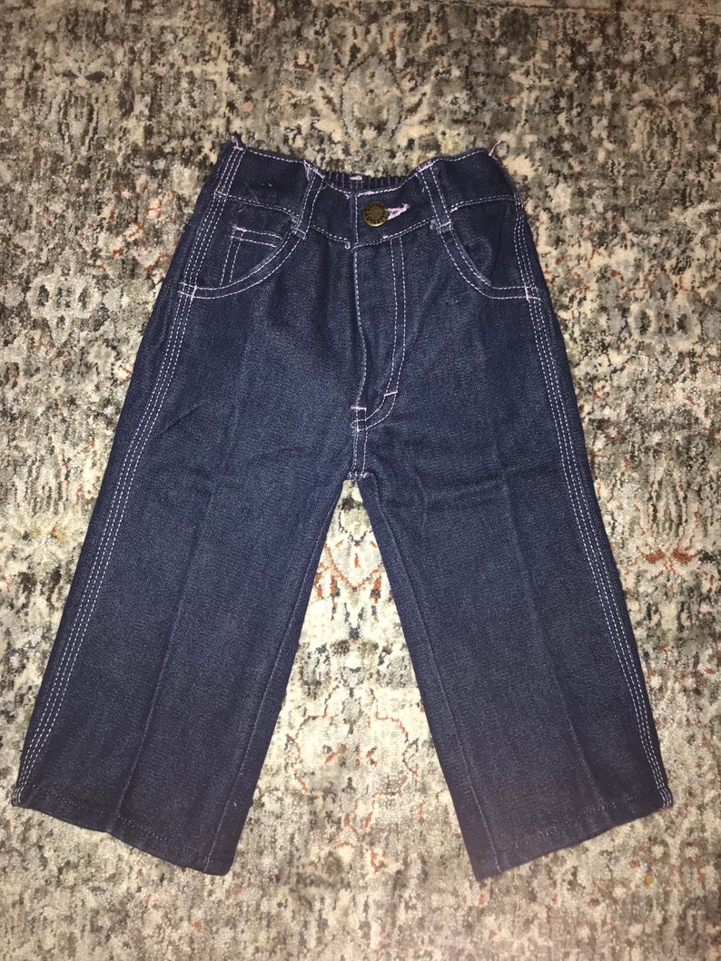 Vintage 80s Toddler Jeans, Toddler Bear Pants, 80s Toddler Denim Pants 18 Mo image 2