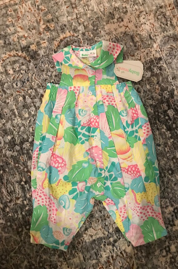 Vintage Colorful Tropical Lightweight Baby Romper… - image 3
