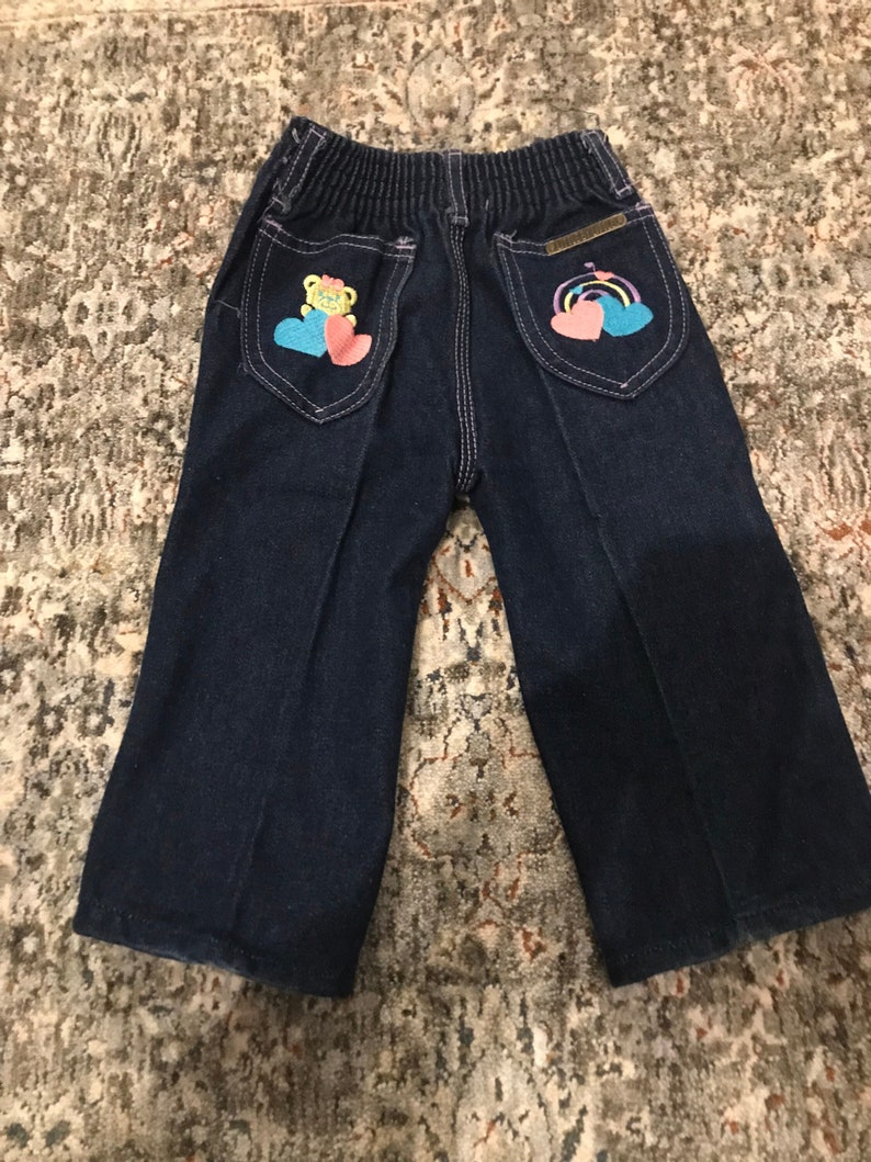 Vintage 80s Toddler Jeans, Toddler Bear Pants, 80s Toddler Denim Pants 18 Mo image 1