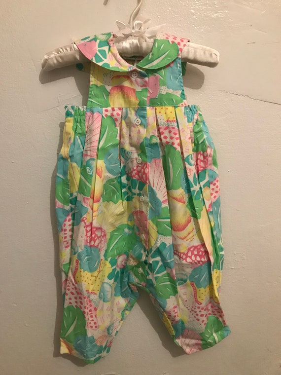 Vintage Colorful Tropical Lightweight Baby Romper… - image 1