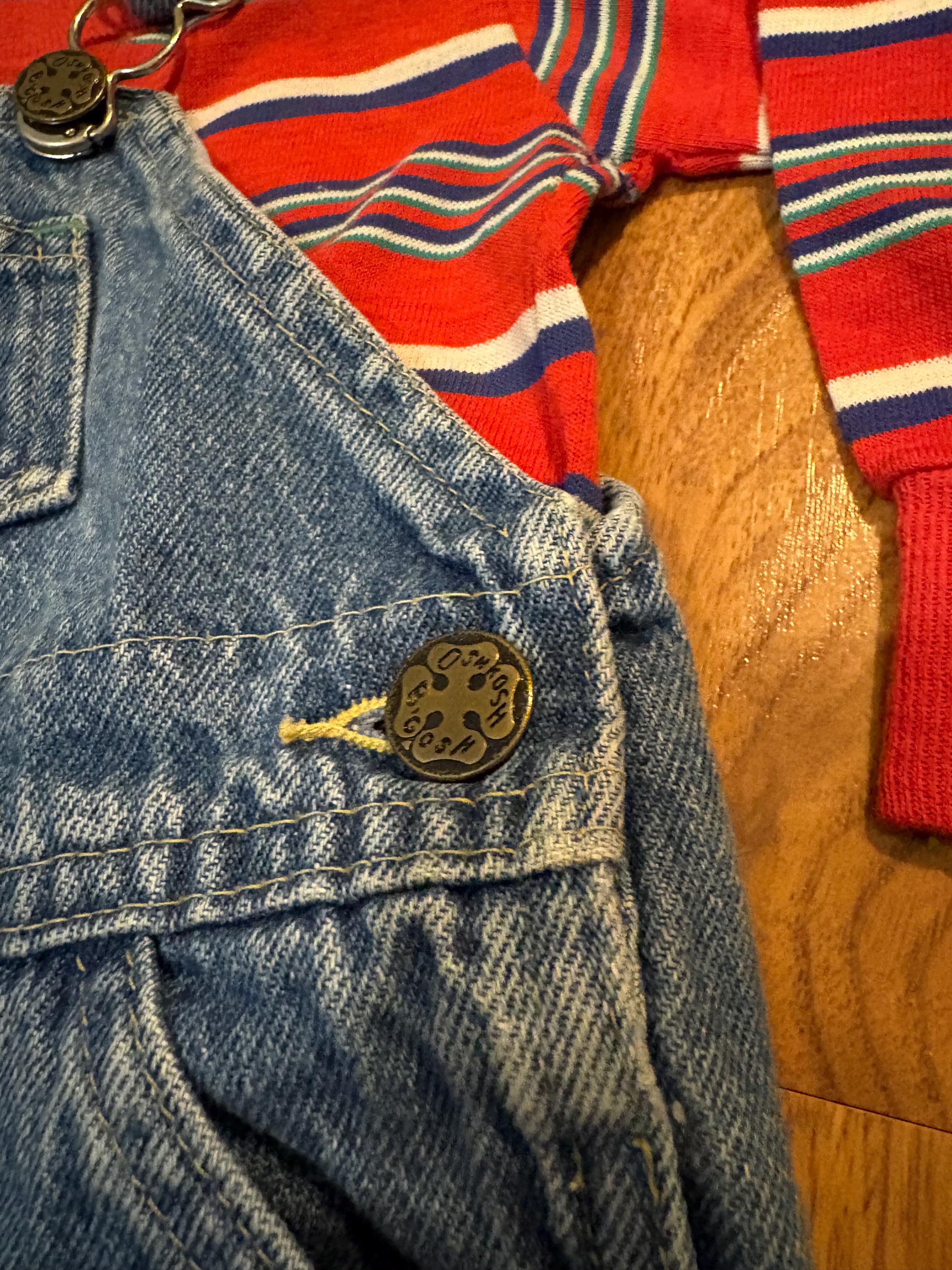 Vintage Baby Oshkosh B'gosh Denim Overalls Outfit, Unisex Baby B
