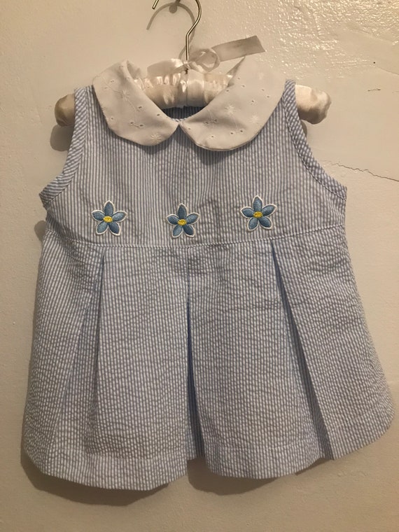 Vintage Baby Fisherprice Seersucker Blue Dress, V… - image 4