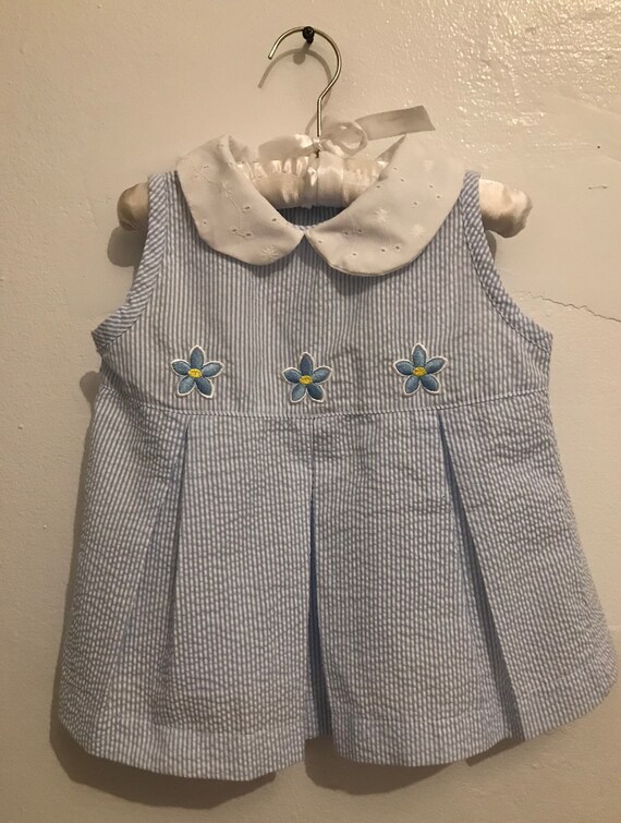 Vintage Baby Fisherprice Seersucker Blue Dress, V… - image 2