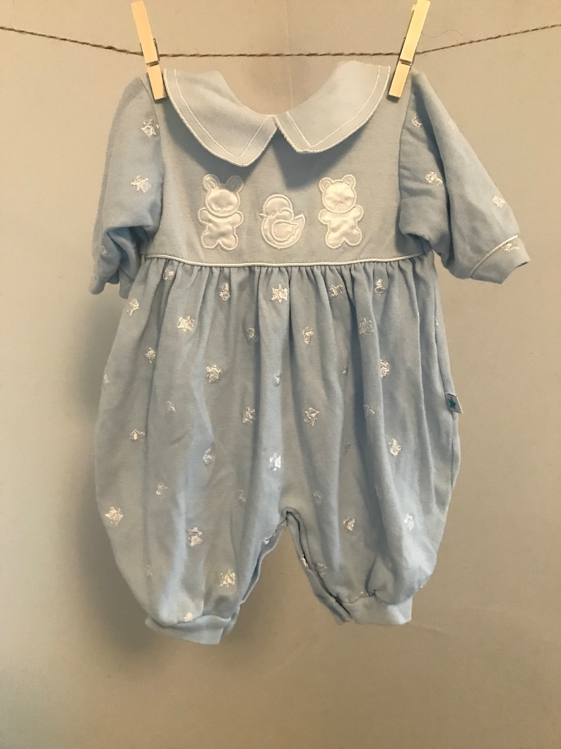 Bear in the Pocket Design Blue Baby Romper
