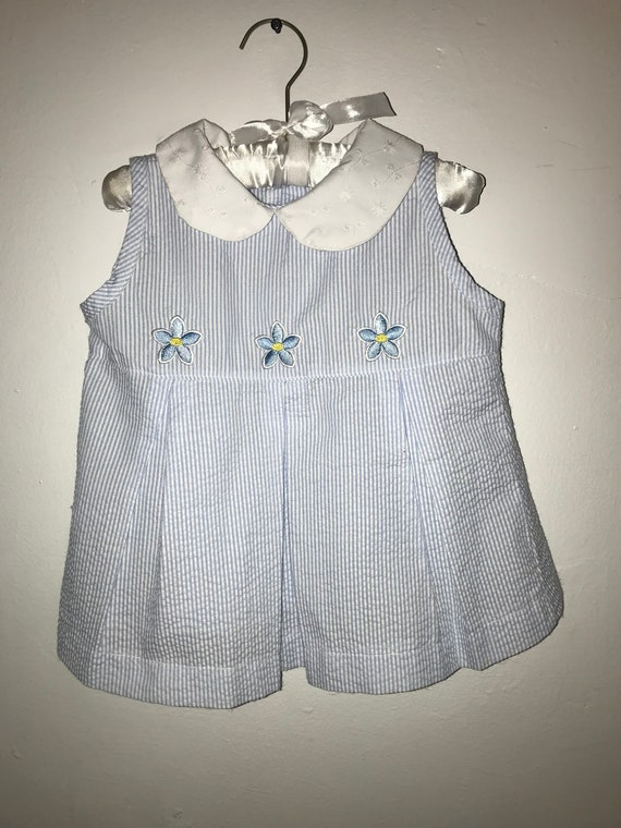 Vintage Baby Fisherprice Seersucker Blue Dress, V… - image 1