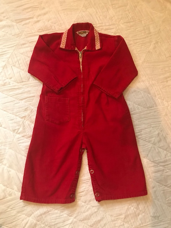 Vintage Red Toddler Corduroy Jumpsuit, One Piece … - image 6